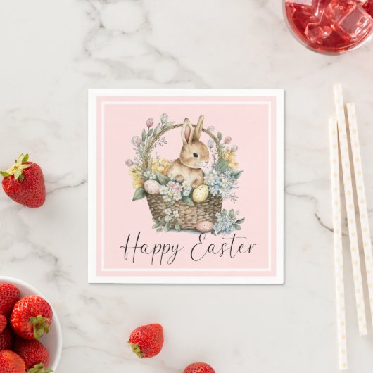 Roze Happy Paaster Bunny Servet (Insitu)