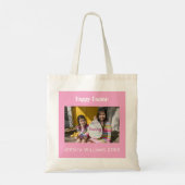 Roze Happy Pasen Aangepaste naam Foto Cute Egg Hun Tote Bag (Achterkant)