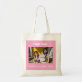 Roze Happy Pasen Aangepaste naam Foto Cute Egg Hun Tote Bag (Voorkant)