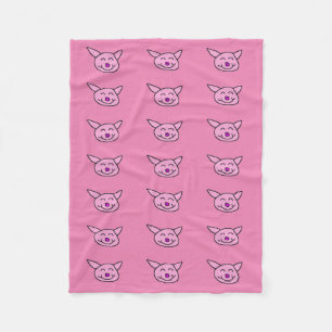 Roze Happy Pig Fleece Deken