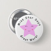 Roze Happy Star meisje Geweldig werk Ronde Button 5,7 Cm (Voorkant /achterkant)