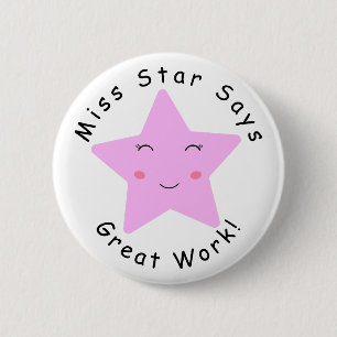 Roze Happy Star meisje Geweldig werk Ronde Button 5,7 Cm