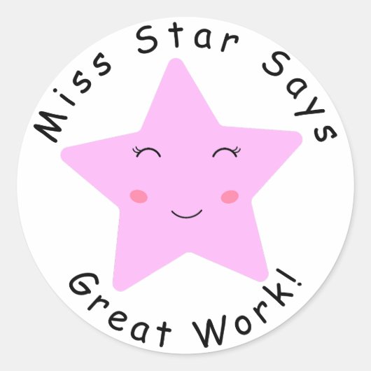 Roze Happy Star meisje Geweldig werk Ronde Sticker (Voorkant)