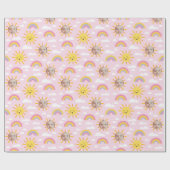 Roze Happy Sun en Sky Custom Photo Wrapping Paper Cadeaupapier (Vlak)