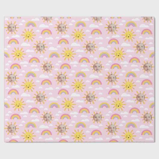 Roze Happy Sun en Sky Custom Photo Wrapping Paper Cadeaupapier (Vlak)