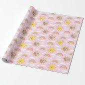 Roze Happy Sun en Sky Custom Photo Wrapping Paper Cadeaupapier (Uitgerold)