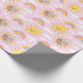 Roze Happy Sun en Sky Custom Photo Wrapping Paper Cadeaupapier (Hoek)