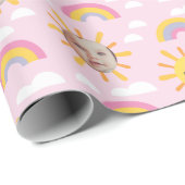 Roze Happy Sun en Sky Custom Photo Wrapping Paper Cadeaupapier (Rol Hoek)
