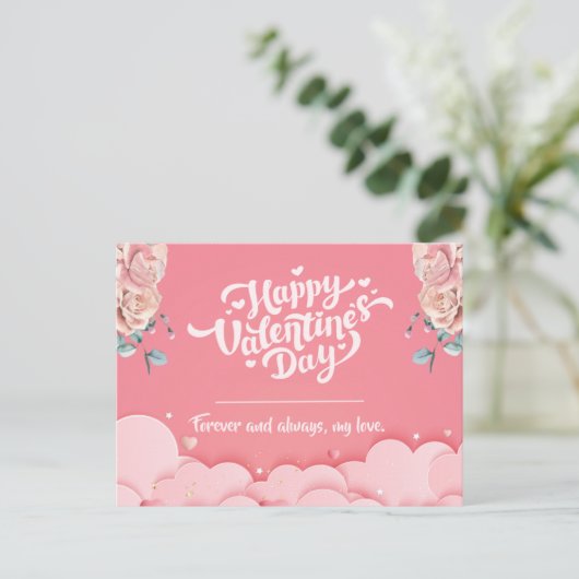 Roze Happy Valentijnsdag Briefkaart (Staand voorkant)