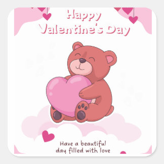 Roze Happy Valentijnsdag Vierkante Sticker