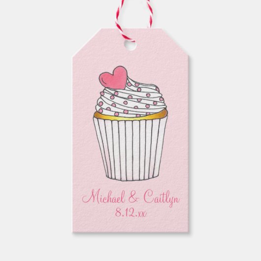 Roze hardeliefde Cupcake Vrijgezellenfeest Weddens Cadeaulabel (Voorkant)