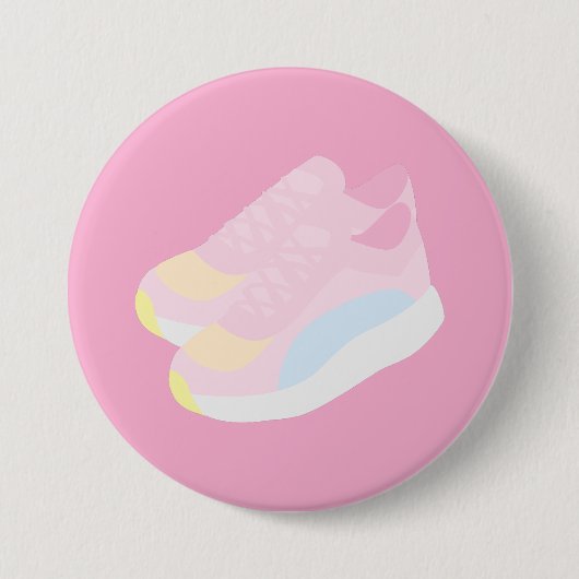 Roze hardloopschoenen ronde button 7,6 cm (Voorkant)