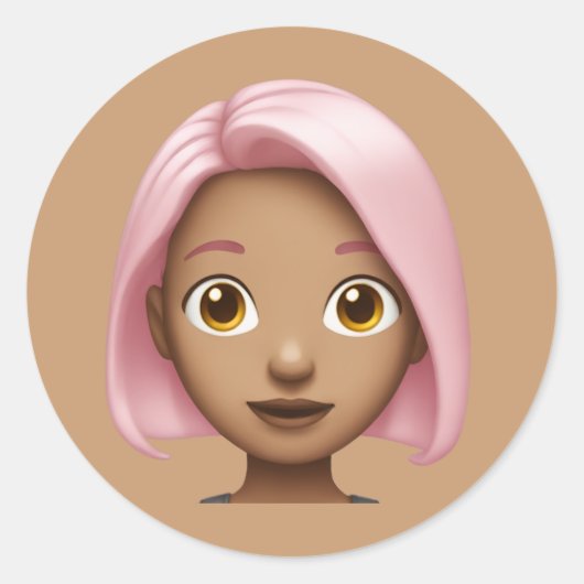 Roze-harige Avatar Emoji Ronde Sticker (Voorkant)