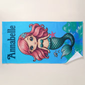  Roze-harige Zeemeermin Personaliseren Strandlaken (Voorkant)