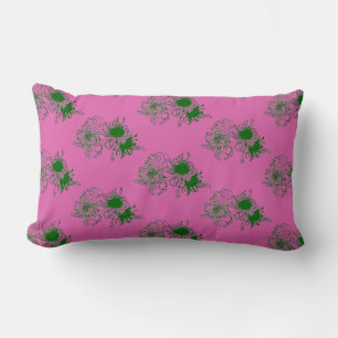 “Roze harmonie – kussen met groen chrysantenpatroo