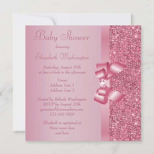 Roze harsen, Baby shower met zwoerd en diamant Kaart (Achterkant)