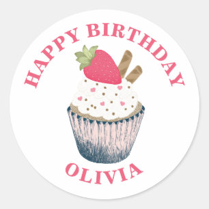 Roze harsprins, aardbeienbrood, Birthday Ronde Sticker