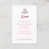 Roze hart 100% handgemaakt met liefdesofferte visitekaartje (Achterkant)