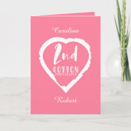 Roze Hart 2e Katoenen Huwelijksjubileum Kaart