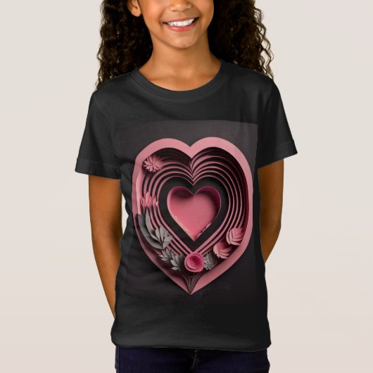 Roze Hart 3D Paper Art Design T-shirt (Voorkant)
