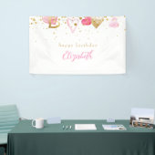 Roze hart Aangepast hart geboortedag Spandoek (Beurs)