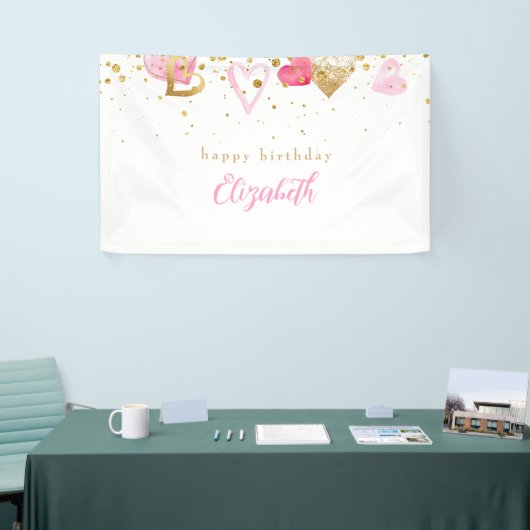 Roze hart Aangepast hart geboortedag Spandoek (Beurs)