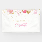 Roze hart Aangepast hart geboortedag Spandoek (Horizontaal)