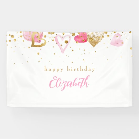 Roze hart Aangepast hart geboortedag Spandoek (Horizontaal)