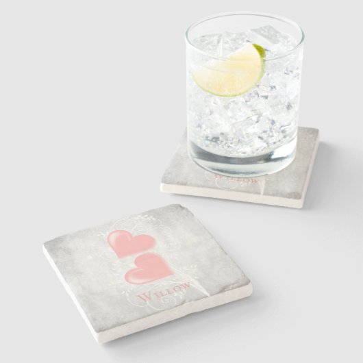 Roze hart Aangepast Onderzetter Stone (Zijkant)