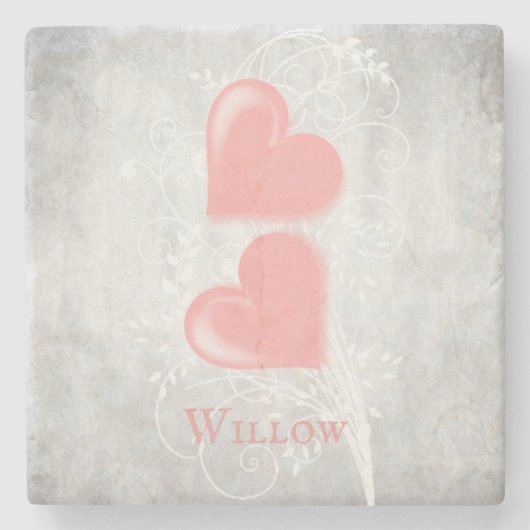 Roze hart Aangepast Onderzetter Stone (Voorkant)
