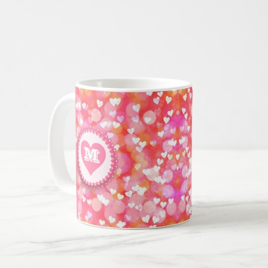 roze hart Aangepast tekstmonogram Koffiemok (Voorkant links)