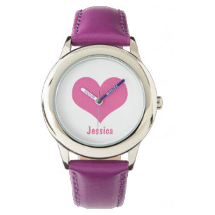 Roze hart Aangepaste Kinder naam Horloge
