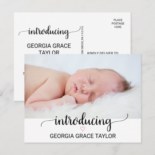 Roze hart | Aankondiging van de geboorte van de zw (Voorkant / Achterkant)