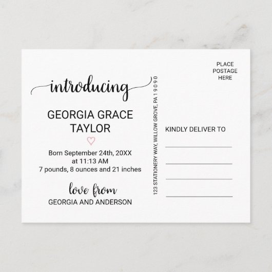 Roze hart | Aankondiging van de geboorte van de zw (Achterkant)