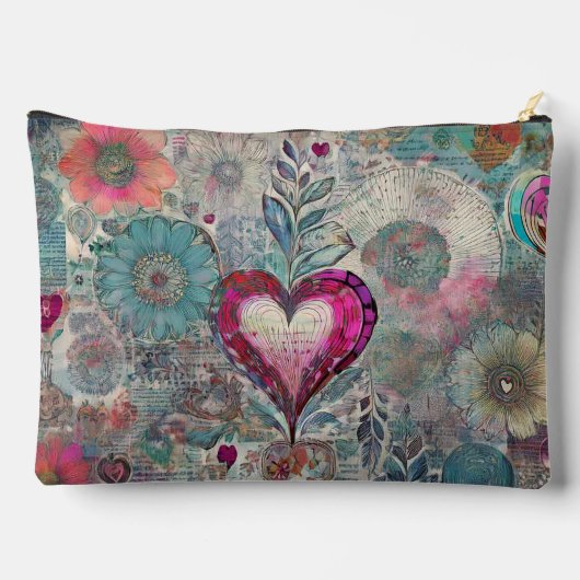 Roze Hart Abstract Zippered Pouch Etui (Achterkant)