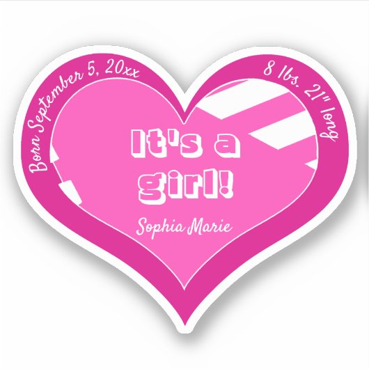 Roze Hart Baby Aankondiging Sticker (Voorkant)