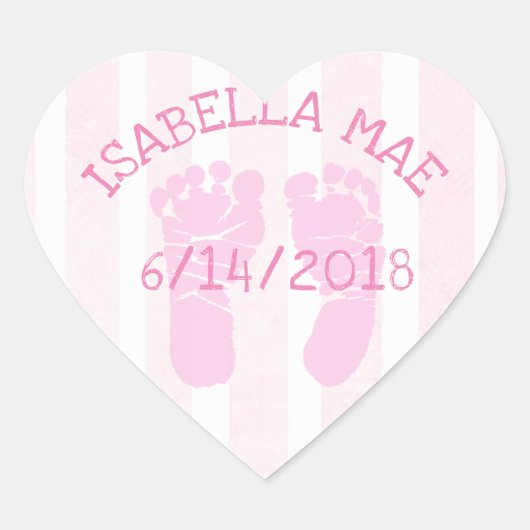 Roze Hart Baby Aankondiging Voetafdrukken Hart Sticker (Voorkant)