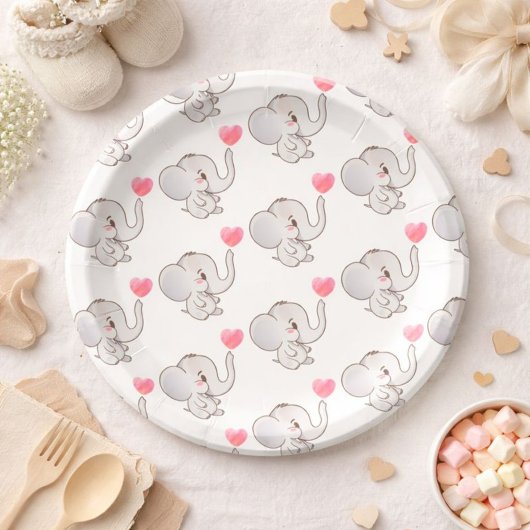 Roze Hart Baby Olifant Papieren Bord