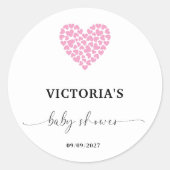 Roze Hart Baby Shower Feestje Ronde Sticker (Voorkant)