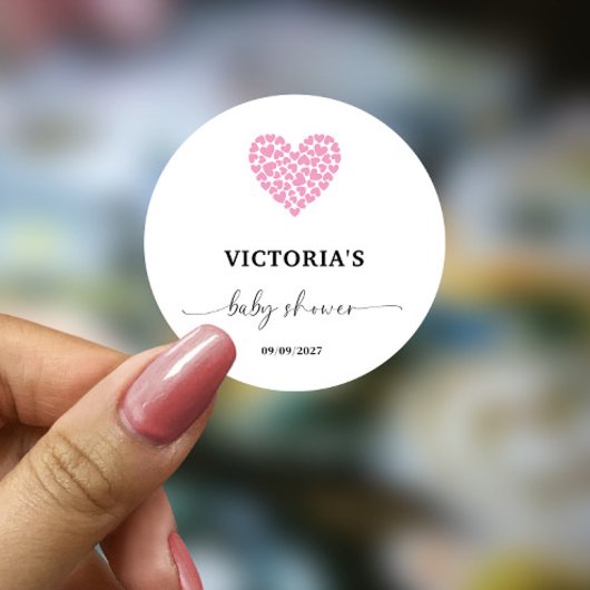 Roze Hart Baby Shower Feestje Ronde Sticker