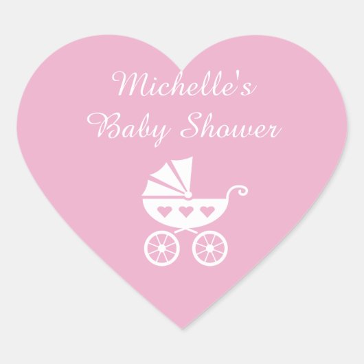 Roze hart baby shower stickers met vervoer kinderw (Voorkant)