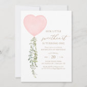 Roze Hart Ballon Eucalyptus Meisje Verjaardag Kaart (Voorkant)