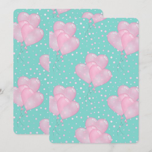 Roze Hart Ballon Kaart (Voorkant / Achterkant)