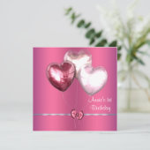 Roze Hart Ballonnen Meisjes 1e Verjaardagsfeest Kaart (Staand voorkant)