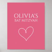 Roze Hart Bat Mitzvah Bord Poster (Voorkant)