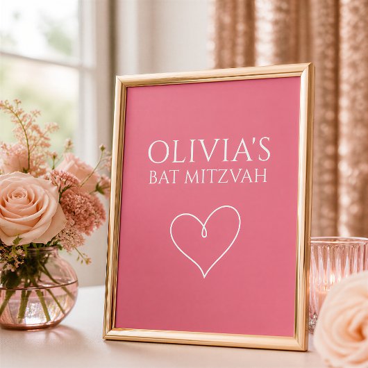 Roze Hart Bat Mitzvah Bord Poster