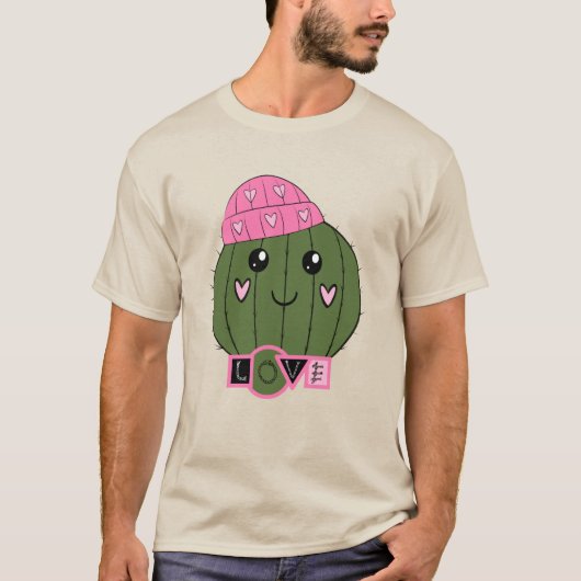 Roze Hart Beanie Cactus Love T-shirt (Voorkant)