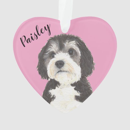 Roze Hart Bernedoodle Sheepadoodle Ornament (achterkant)