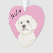 Roze Hart Bichon Bolognese Katoen Havanees Maltees Ornament (voorkant)