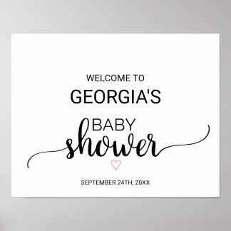 Roze hart | Black Calligraphy Baby shower Welcome Poster